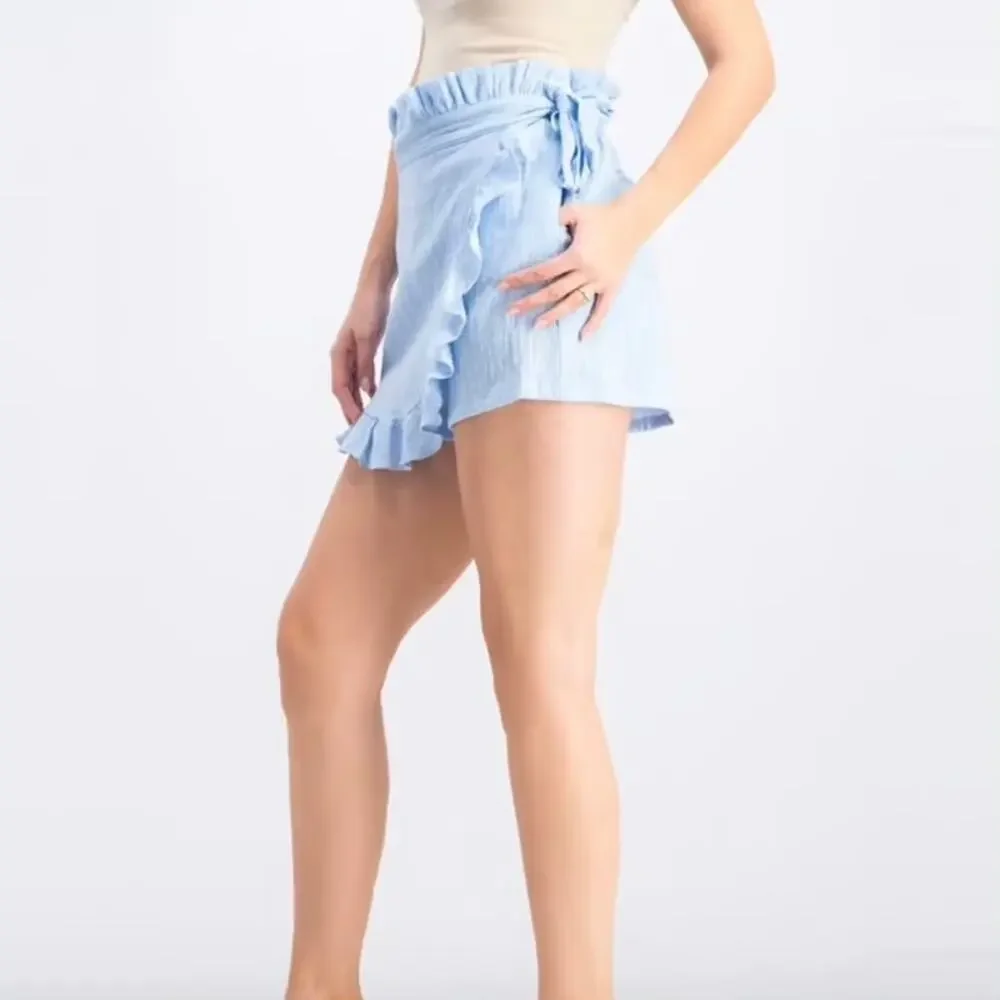 Misa Los Angeles Ania Skort Ruffle Shorts Medium Sky Blue 100% Cotton Preppy